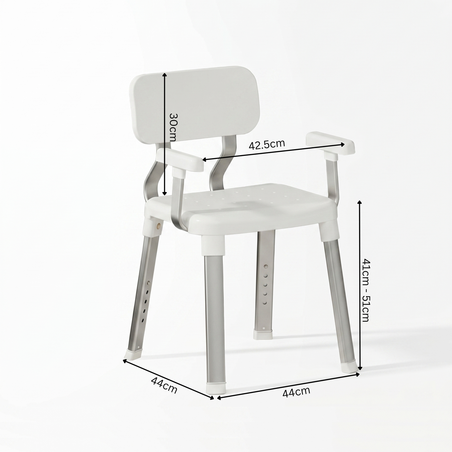Meridiana Adjustable Shower Chair – Stylish Height Adjustable 150kg Heavy Duty Bathroom Seat with Handles for Adults, Elderly & Seniors