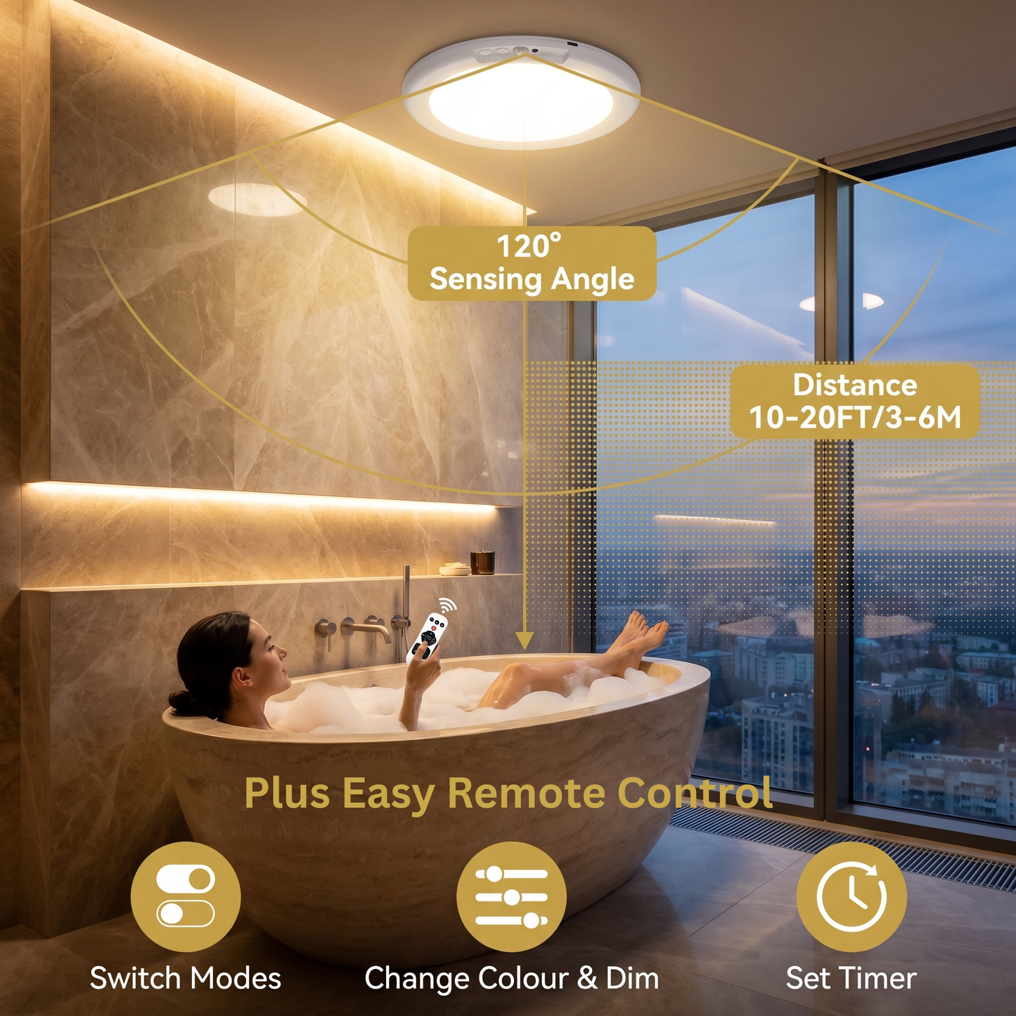Meridiana Rechargeable Ceiling Light - Indoor Wireless Motion Sensor LED Light - 8000mAh Battery Operated with Dimmable 3 Colour Temperatures and Magnetic Mounting