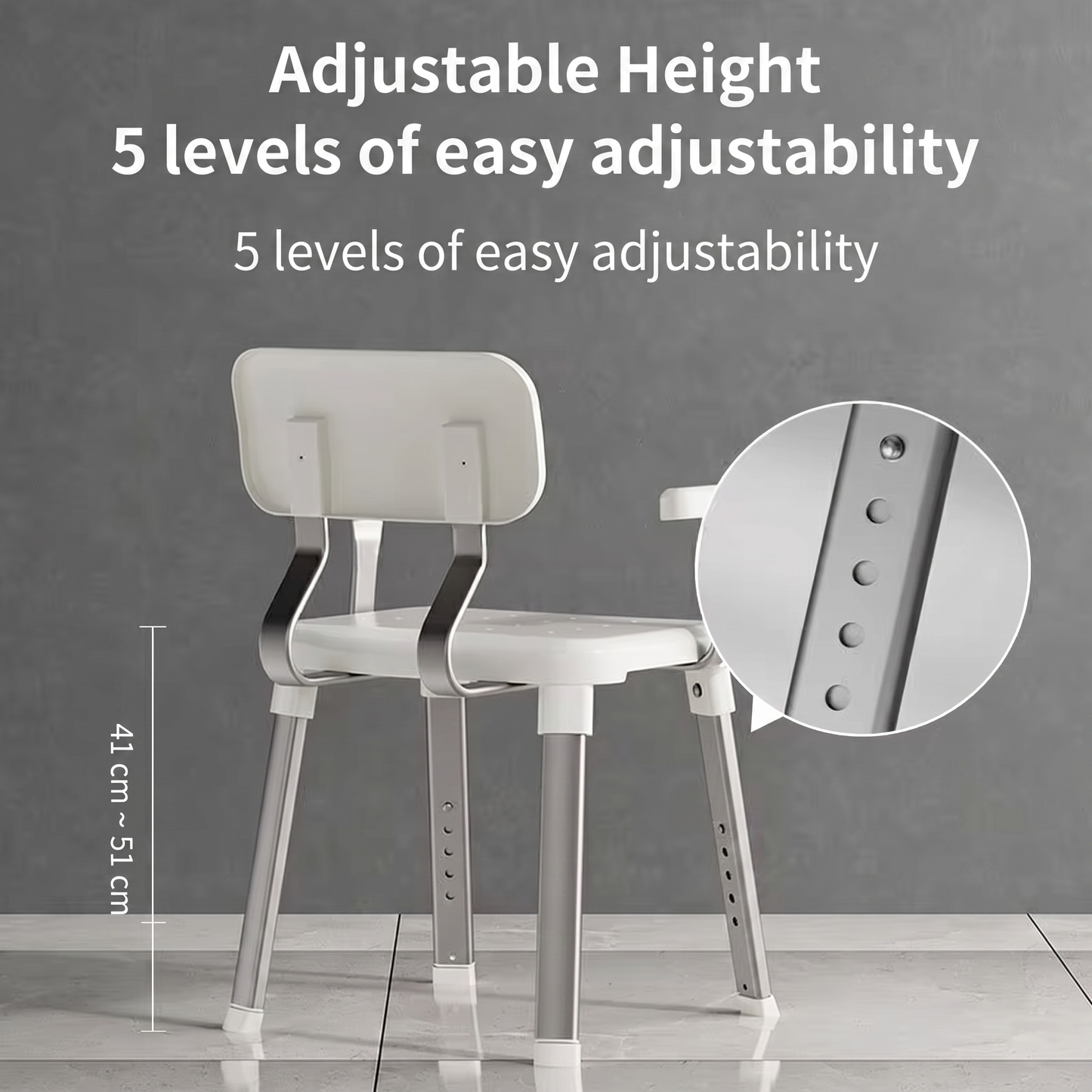 Meridiana Adjustable Shower Chair – Stylish Height Adjustable 150kg Heavy Duty Bathroom Seat with Handles for Adults, Elderly & Seniors