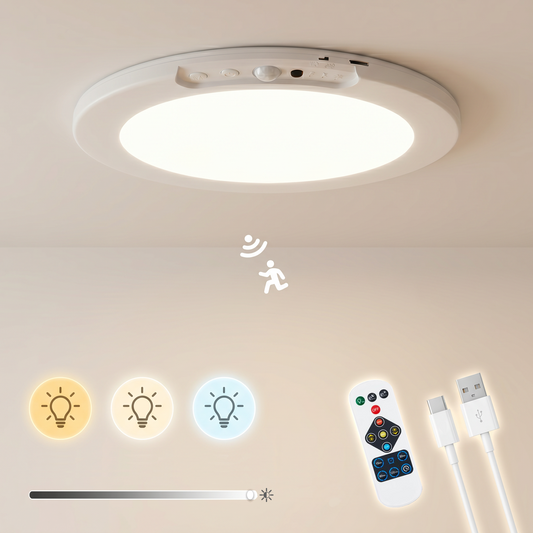 Meridiana Rechargeable Ceiling Light - Indoor Wireless Motion Sensor LED Light - 8000mAh Battery Operated with Dimmable 3 Colour Temperatures and Magnetic Mounting