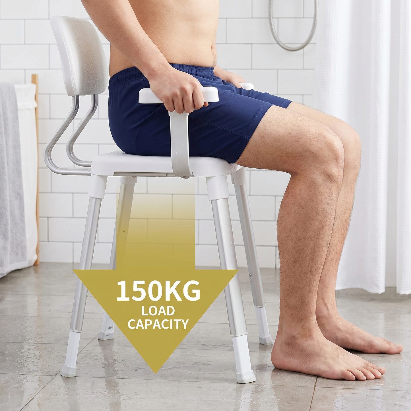 Meridiana Adjustable Shower Chair – Stylish Height Adjustable 150kg Heavy Duty Bathroom Seat with Handles for Adults, Elderly & Seniors
